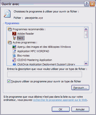 Choix du logiciel d'ouverture d'une pi�ce jointe (2)